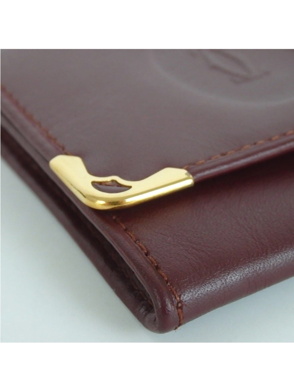 Cartier Burgundy Leather Wallet with Gold Corner Hardware - Picture 6 of 9